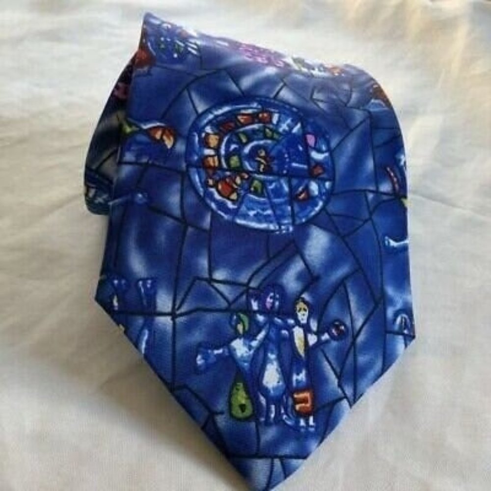 Art Institute Of Chicago Mens Tie Blue Stained Glass Angle Designed Exclusively
